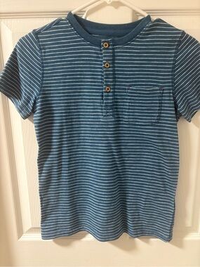 Boden 9-10Y Blue Striped Short-Sleeve Henley Tee